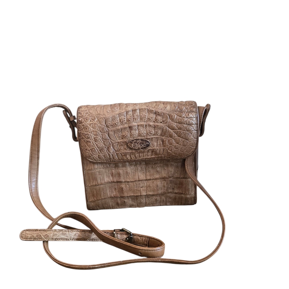 Authentic Chloe Croc-Embossed Brown Crossbody Bag